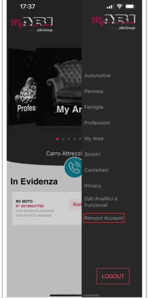 rimuovi account rimuovi account MyABI